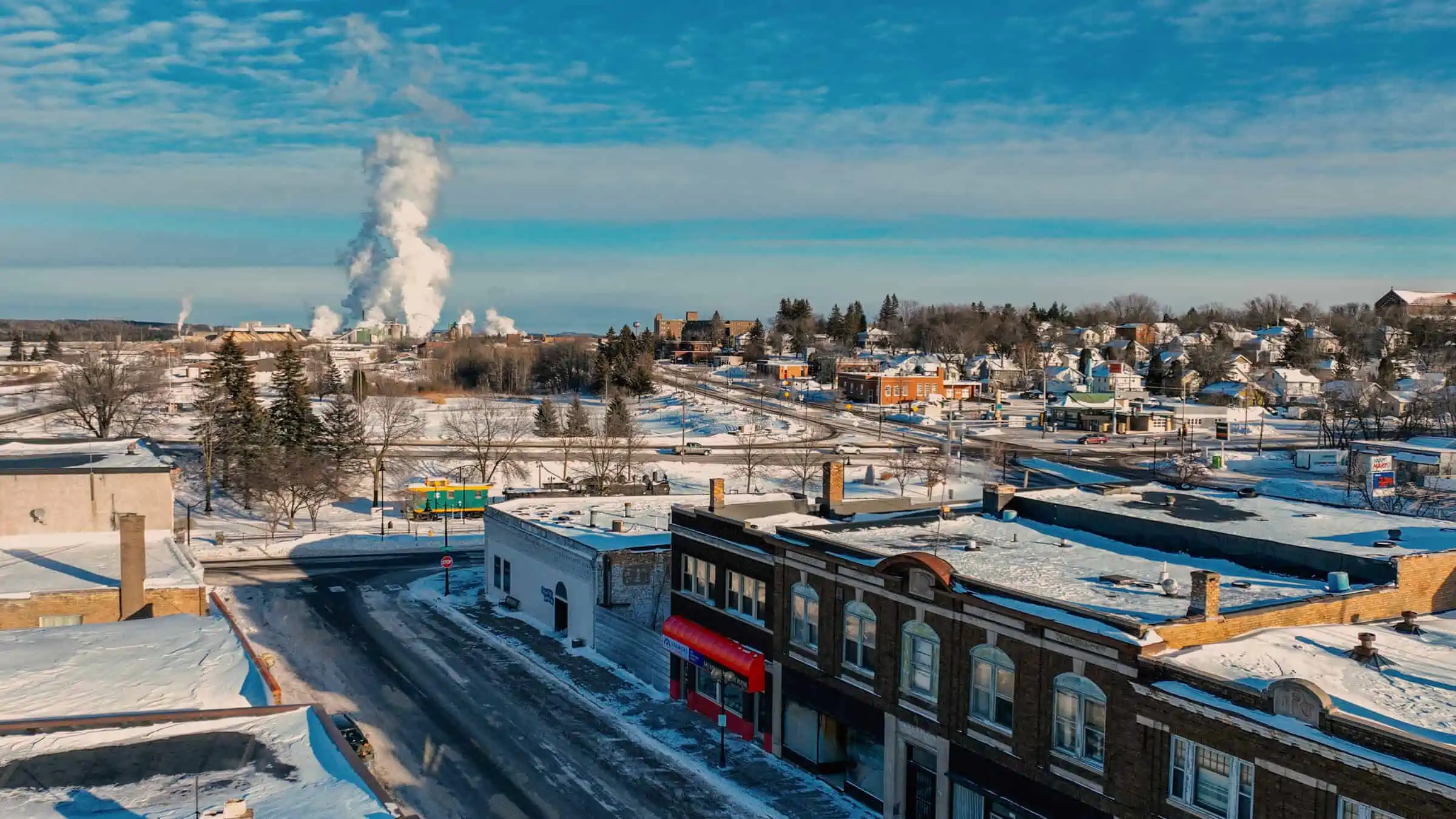 Aerial view of Cloquet, Minnesota in Winter