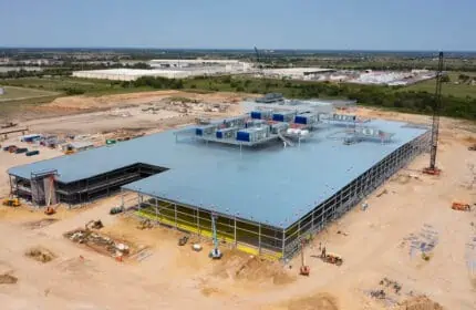 Aerial view of production facility site done by a food and beverage construction company