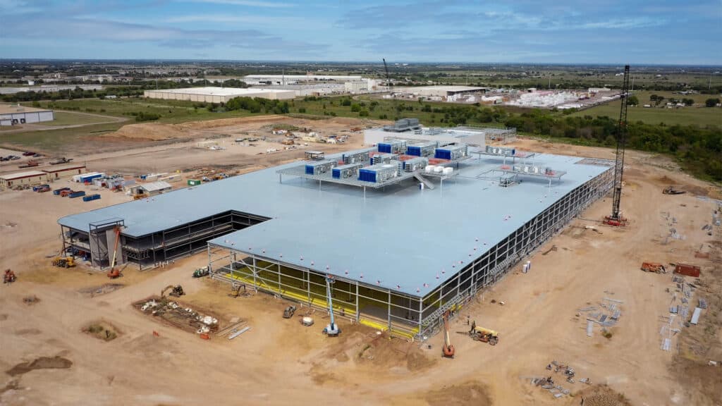 Aerial view of pet food processing facility during construction