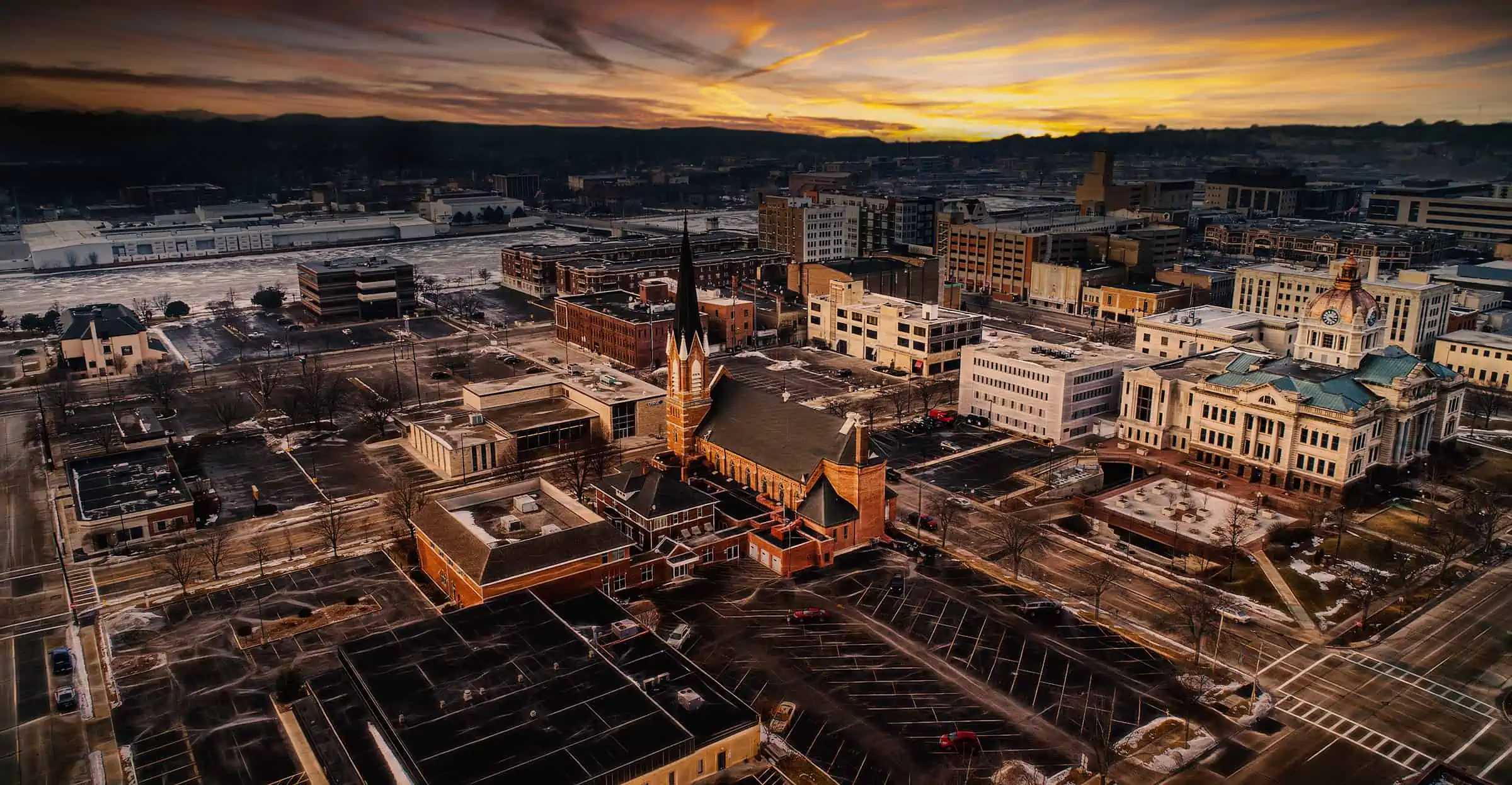 Aerial View of Downtown Green Bay, Wisconsin, in Winter