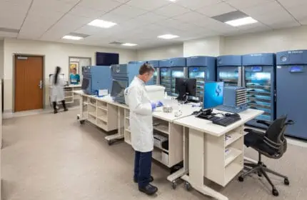 Scientists inside scientific facility