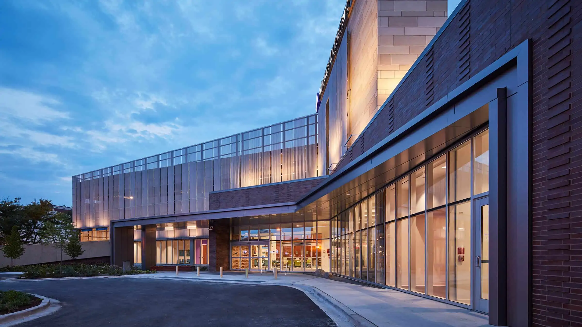 View of outside of building in evening