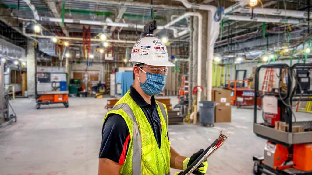 Boldt technician in warehouse building