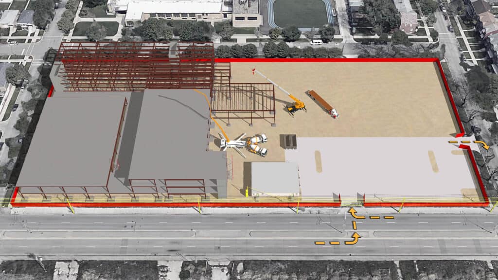 virtual design and construction: 3D rendering of traffic flow into parking structure