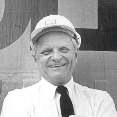 Oscar C Boldt wearing a hard hat