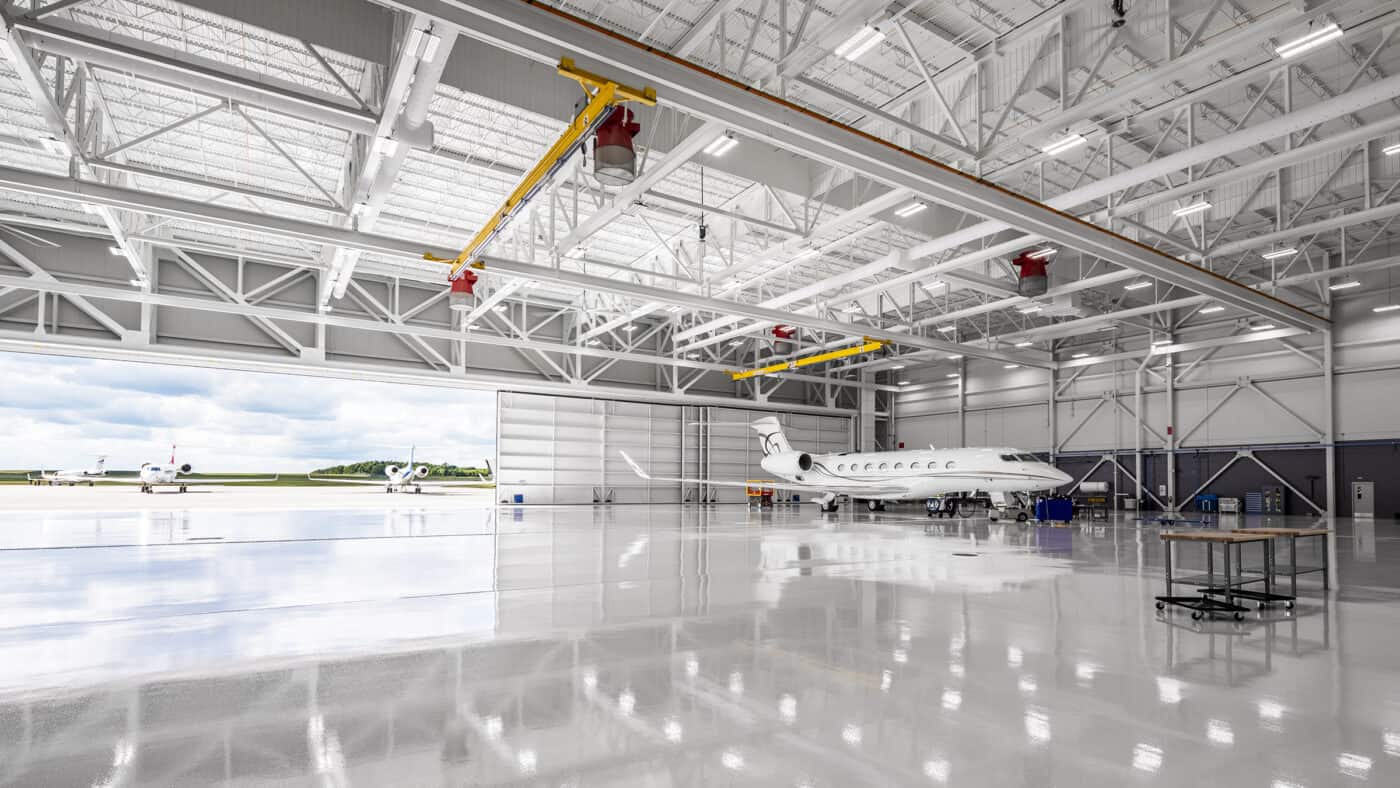 Gulfstream Aerospace - Maintenance and Engineering Center Interior Open to Exterior