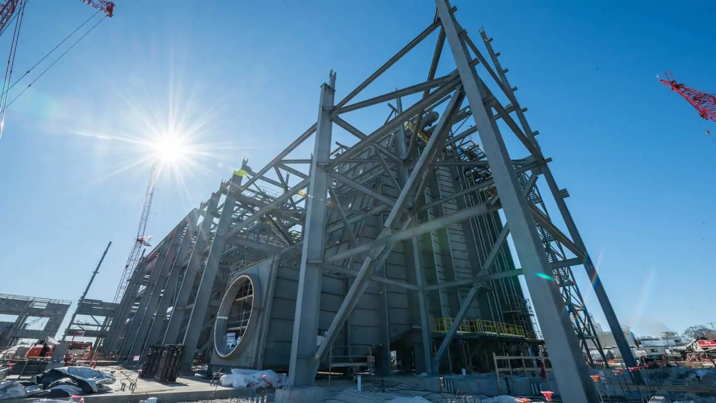 Alliant Energy - West Riverside Construction Site Angled View of Beams and Framework