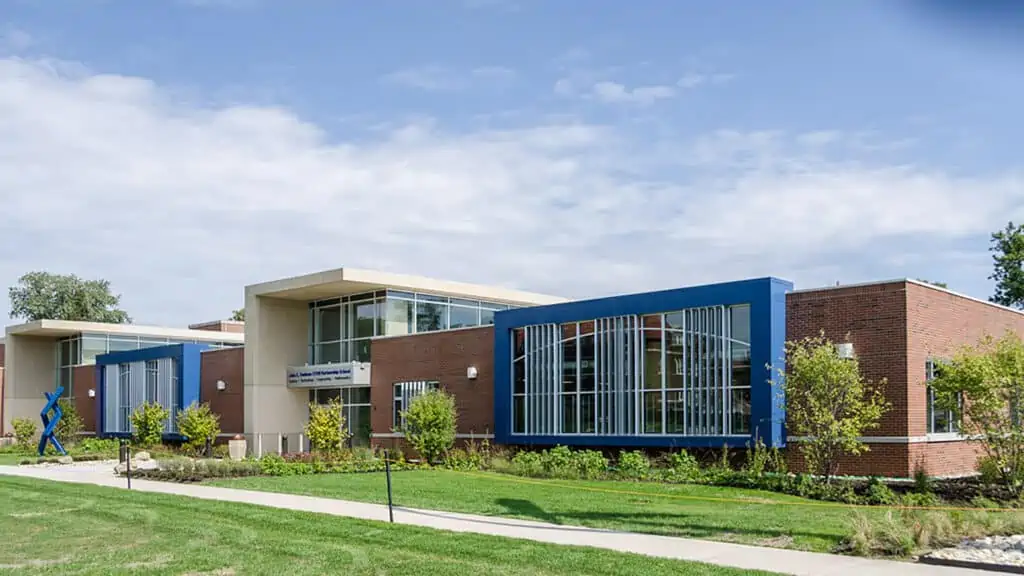 Aurora University - John C. Dunham STEM Partnership Entrance with Gardens - LEED Platinum Certified
