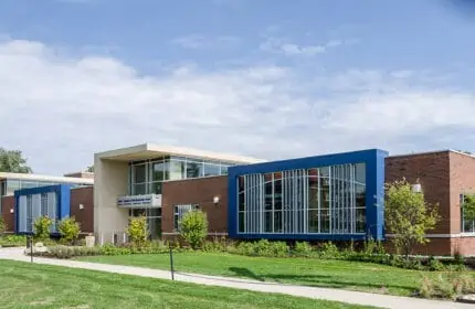 Aurora University - John C. Dunham STEM Partnership Entrance with Gardens - LEED Platinum Certified