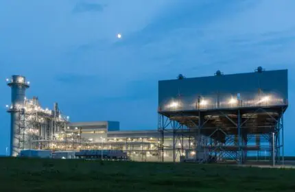 Basin Electric - Deer Creek Station - Unit 1 - Exterior of Plant Lit at Dusk