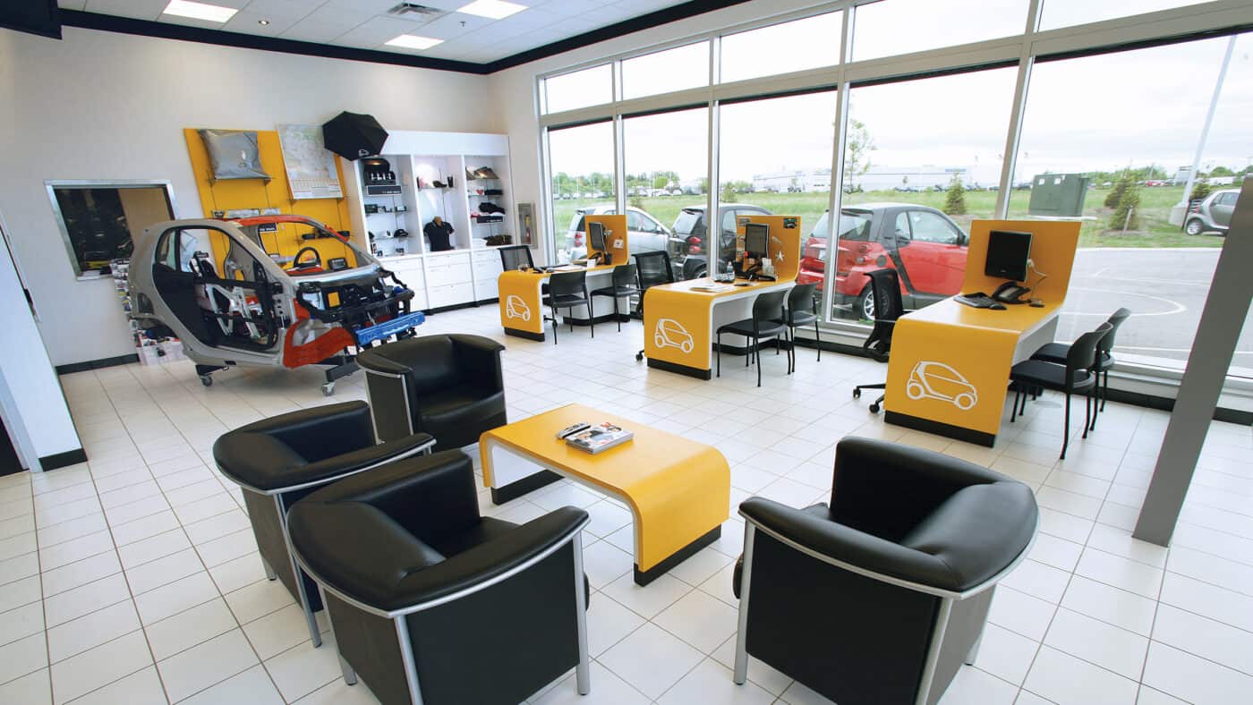 Bergstrom Automotive - Smart Car Dealership Interior Seating Area, Desks
