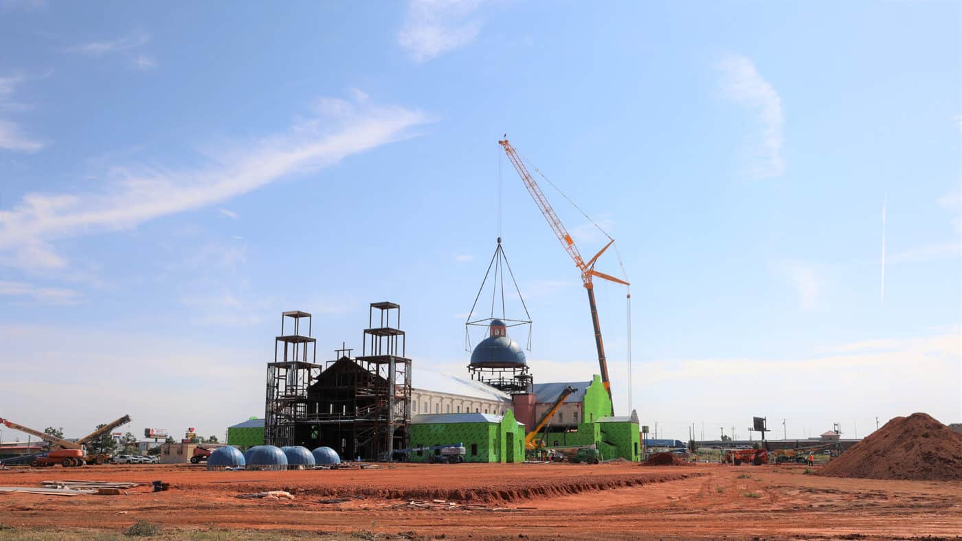 Blessed Stanley Rother Shrine Dome Construction with Crane and Full Site