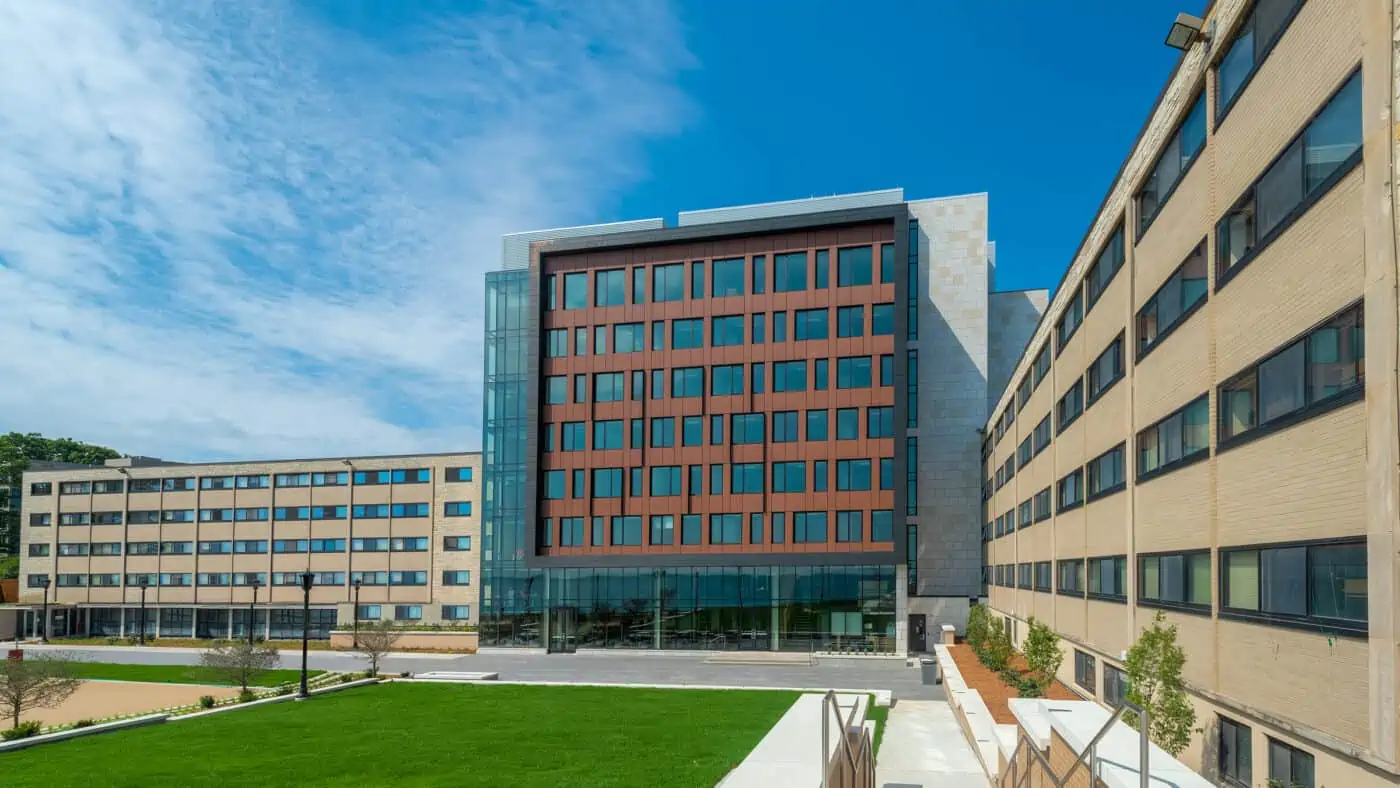 Carthage College Residence Hall Exterior with Lawn and Outdoor Areas