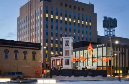 City of Appleton Houdini Plaza Full View at Dusk