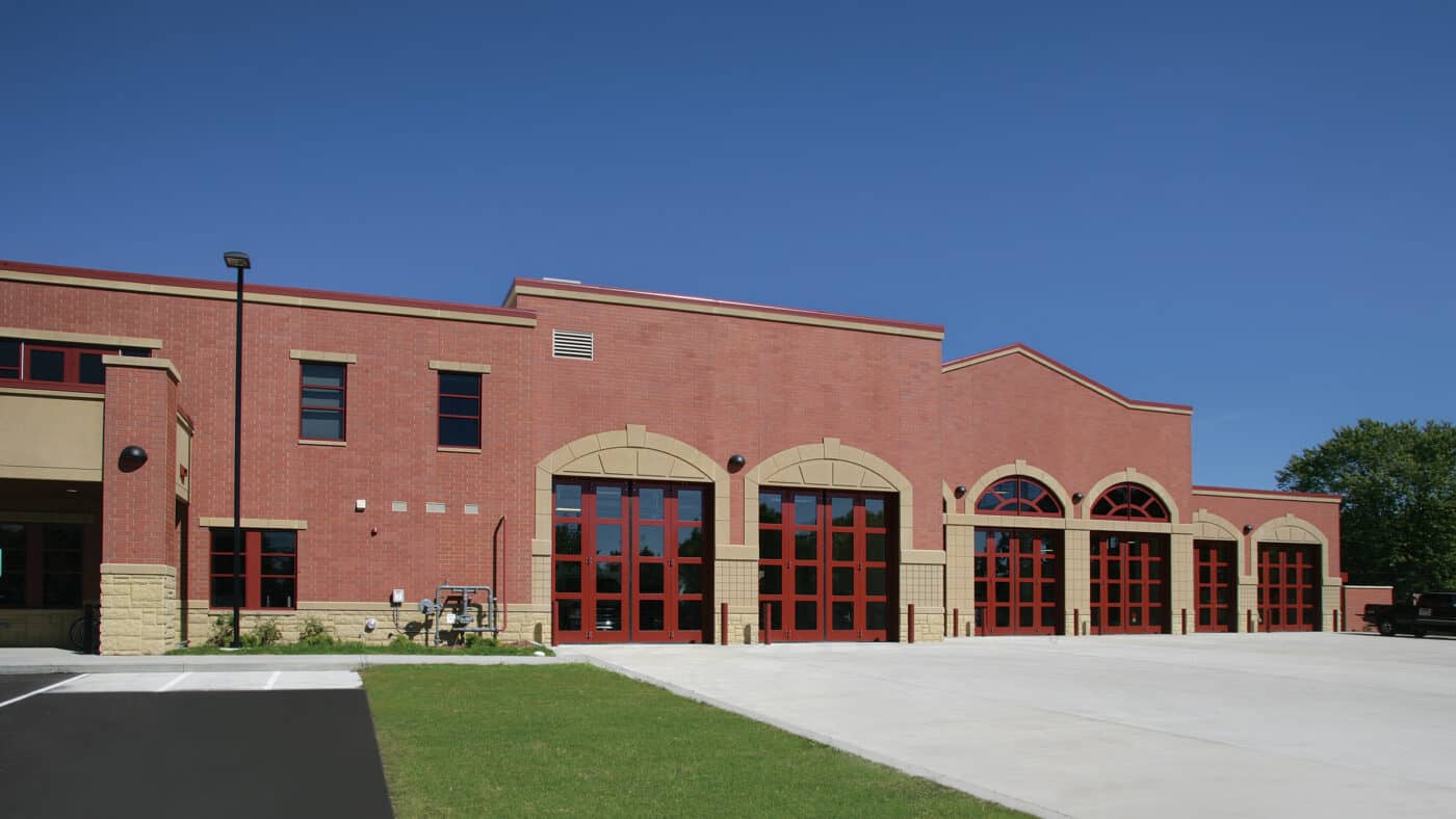 City of Marshfield Central Fire Station and Rescue Facility Exterior with Concrete Drive