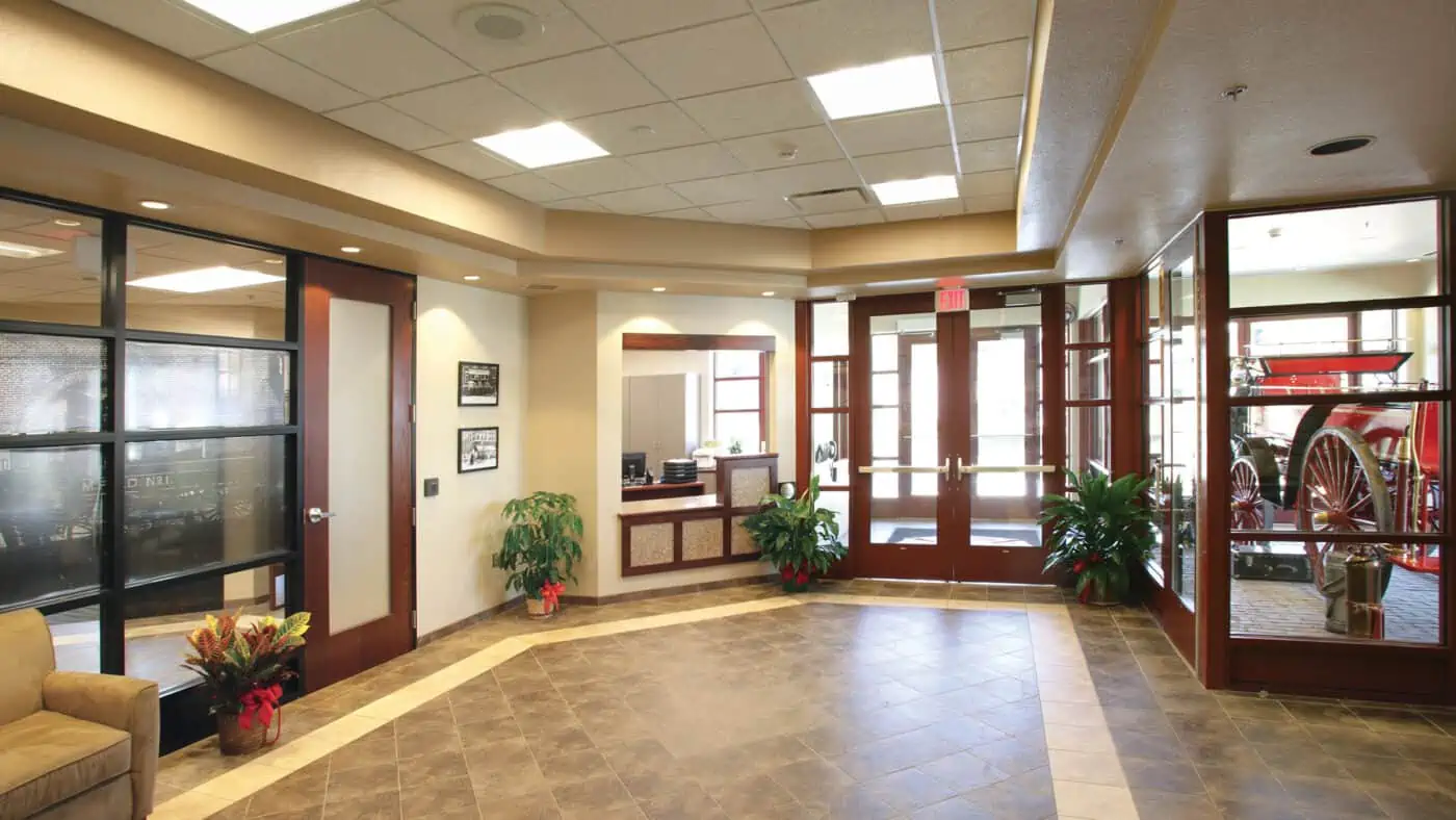 City of Marshfield Central Fire Station and Rescue Facility Entrance with Historic Display