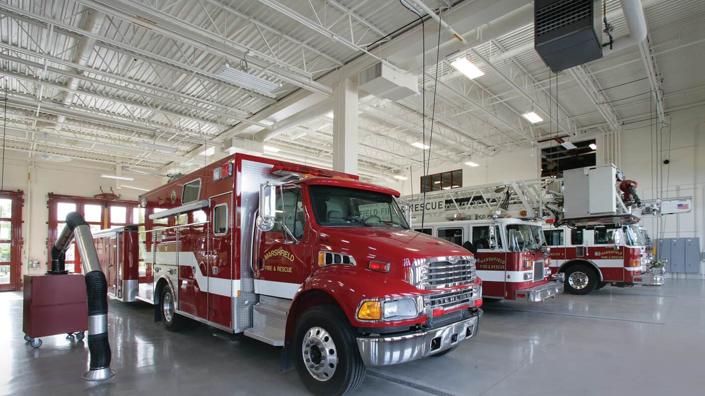 City of Marshfield Central Fire Station and Rescue Facility Ambulance and Truck Bays with Elevated Ceilings