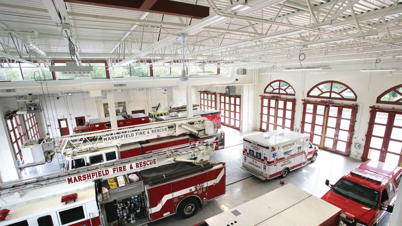 City of Marshfield Central Fire Station and Rescue Facility Elevated View of Truck and Ambulance Bays