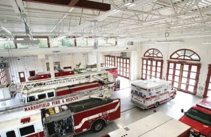 City of Marshfield Central Fire Station and Rescue Facility Elevated View of Truck and Ambulance Bays
