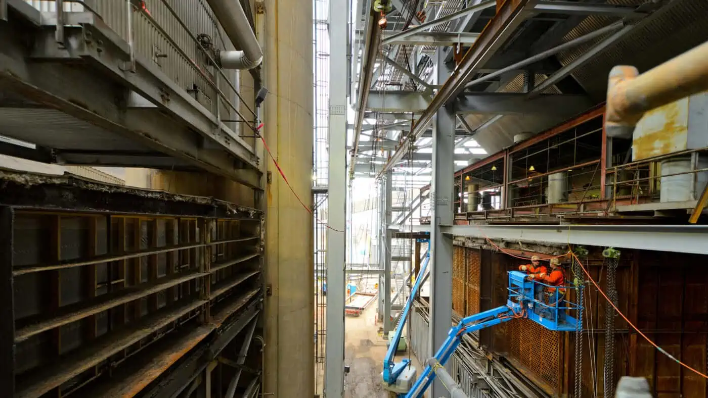 Consumers Energy - JH Campbells Generating Plant Unit 3 Workers in Lift During Construction