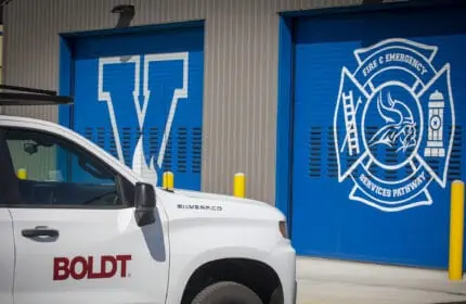 Elk Grove Unified School District Valley High School Fire Academy Overhead Doors with Boldt Truck Parked Outside