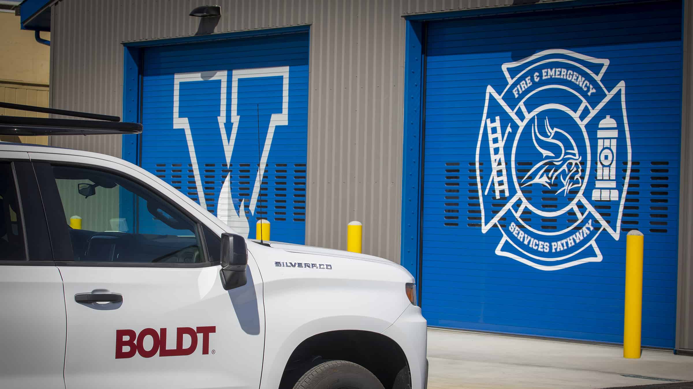 Elk Grove Unified School District Valley High School Fire Academy Overhead Doors with Boldt Truck Parked Outside