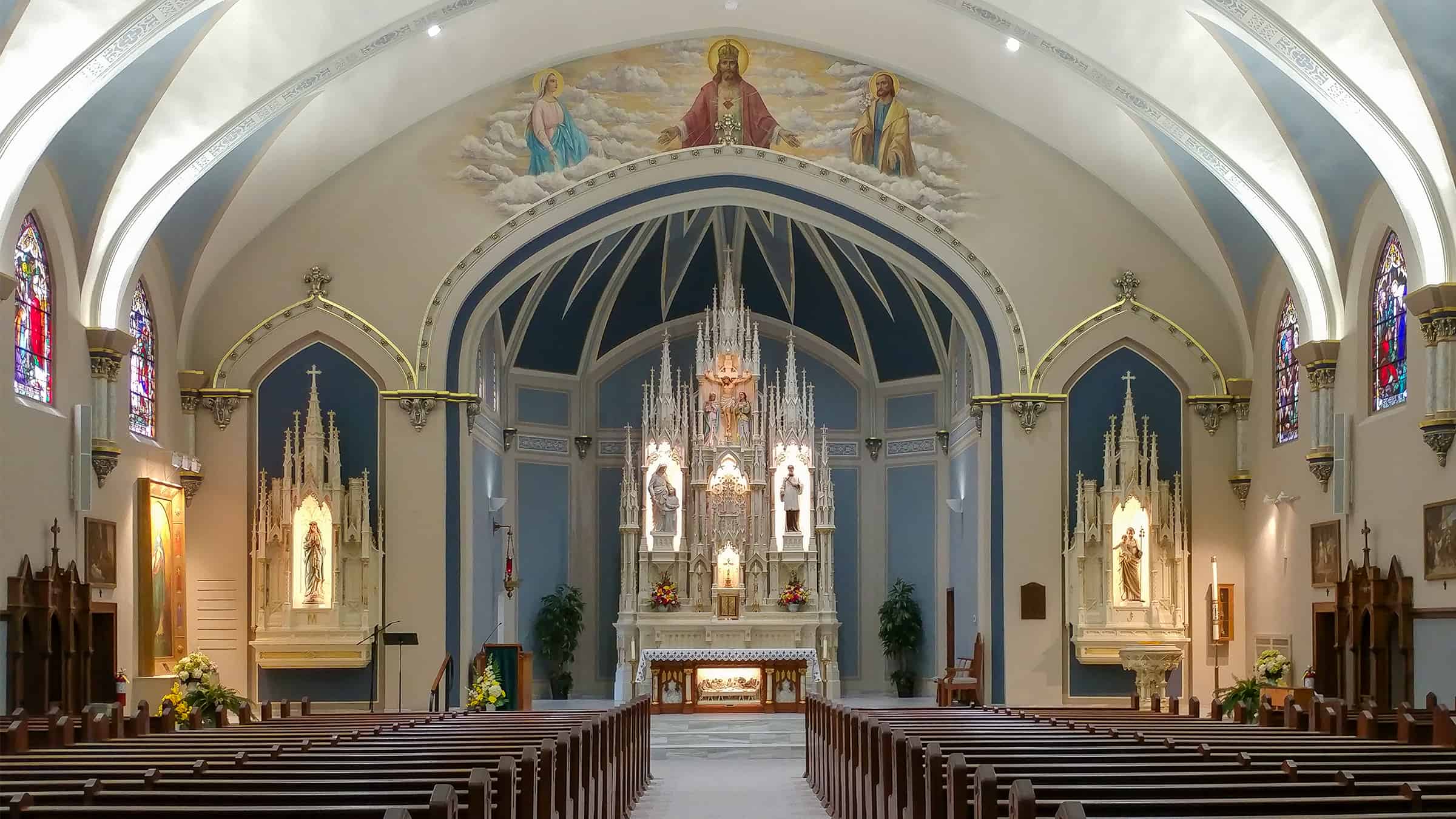 Good Shepherd Parish Catholic Church - Interior with View of Altar and Side Altars