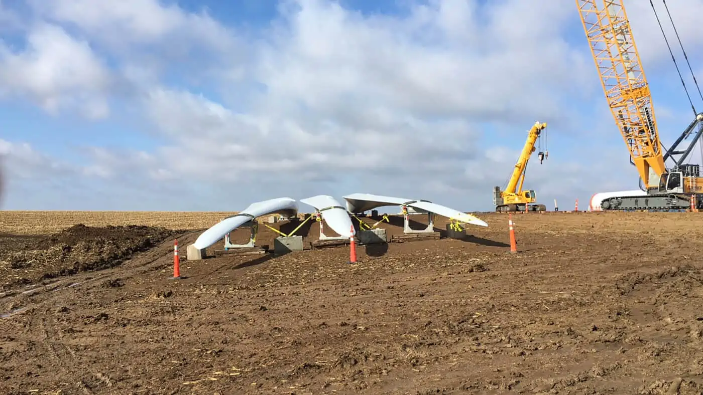 Invenergy Wind - Bishop Hill III Wind Farm Construction Site with Crane Preparing for Blade Lifts during Construction