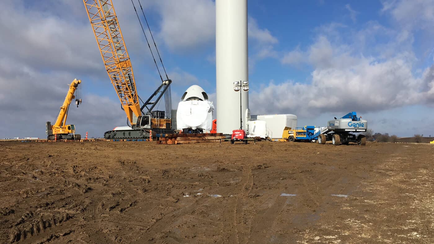 Invenergy Wind - Bishop Hill III Wind Farm Construction Site with Crane for Turbine Lift