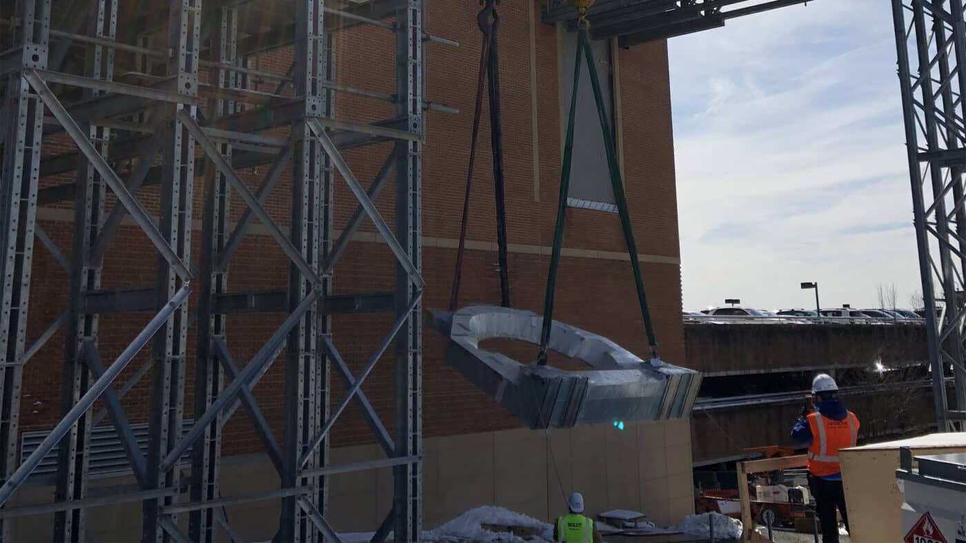 Johns Hopkins Sibley Memorial Hospital - Proton Therapy Equipment Installation - Equipment Hoist - Exterior