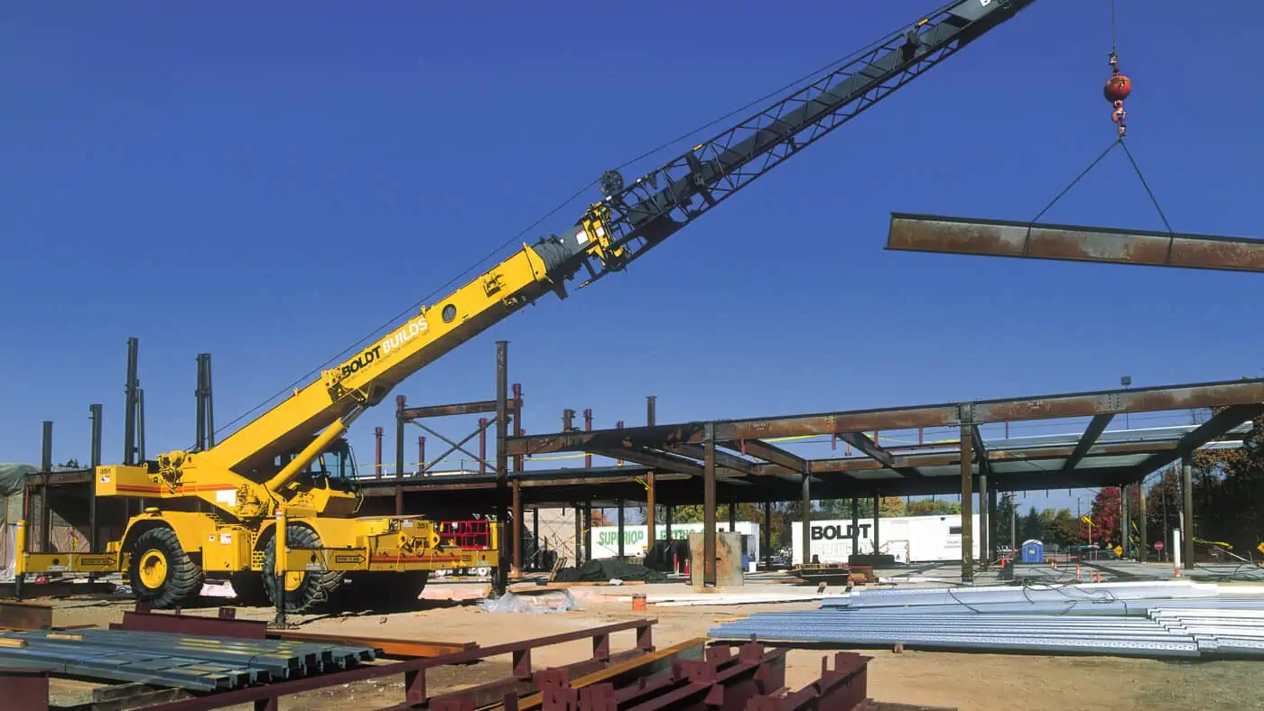 Lawrence University - Steitz Science Hall - Crane Hoists Beam in Air