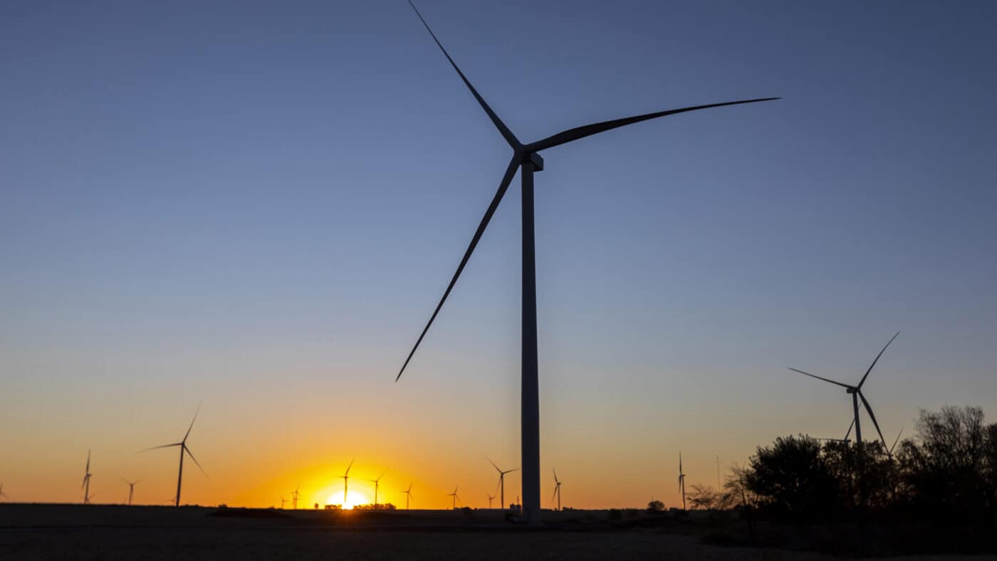 Lone Tree Wind Farm Construction Project Turbines at Sunset