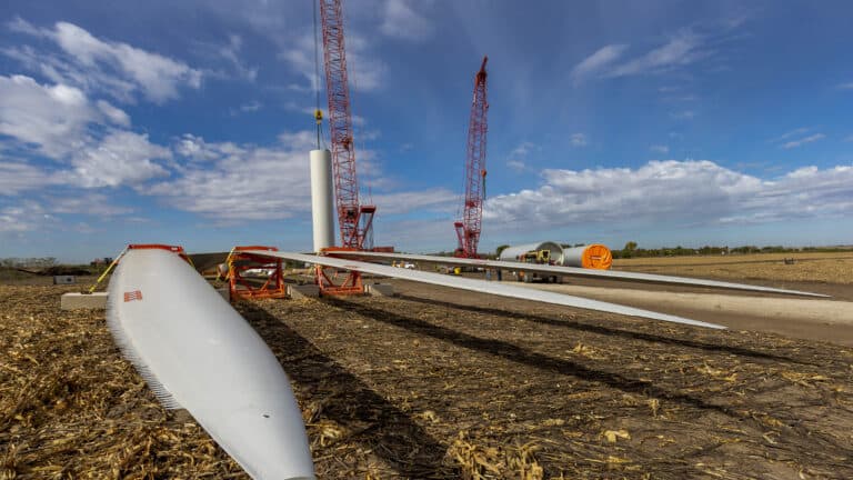 Lone Tree Wind Farm Construction Project with Turbine Blades before Installation