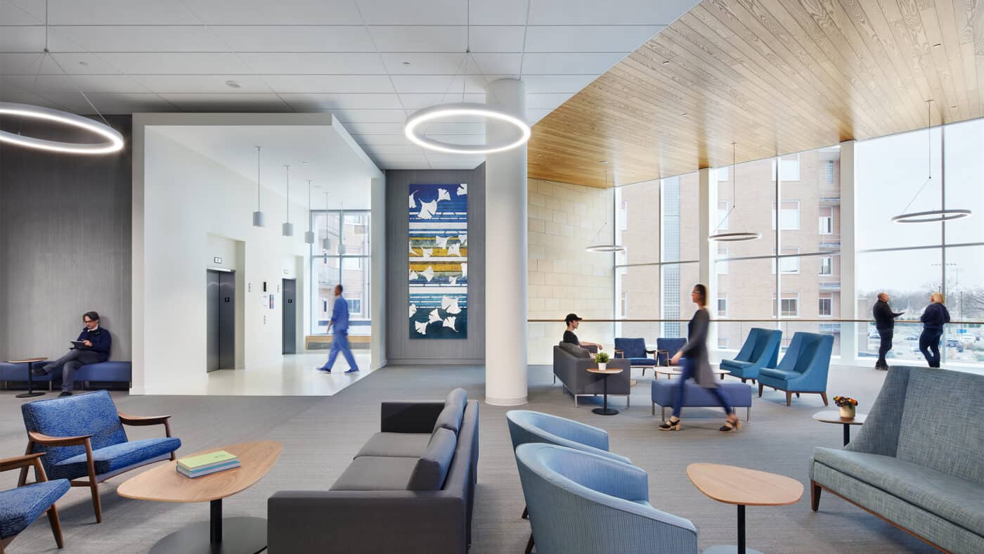 Mayo Clinic Health System - Mankato Hospital Construction Patient Hub - Lobby with Seating, View