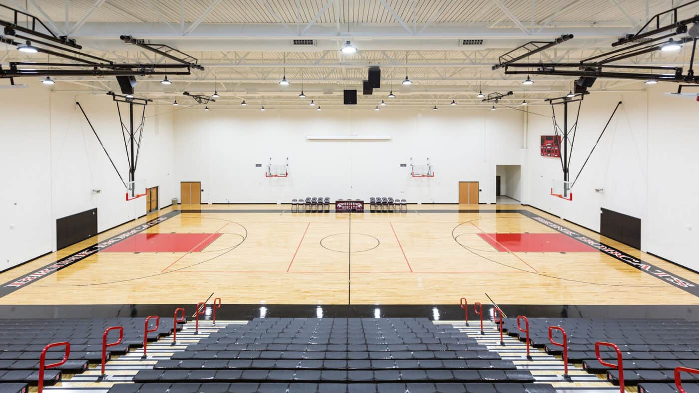 Moore Public Schools - Bring Jr. High School Gymnasium Basketball Court and Bleachers