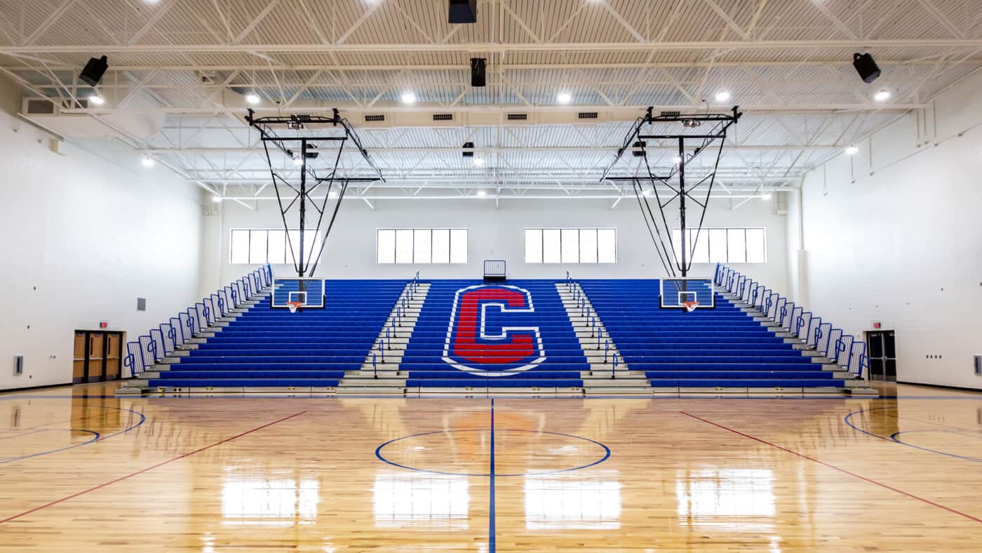 Moore Public Schools - Central Jr. High School Gymnasium Basketball Court and Bleachers