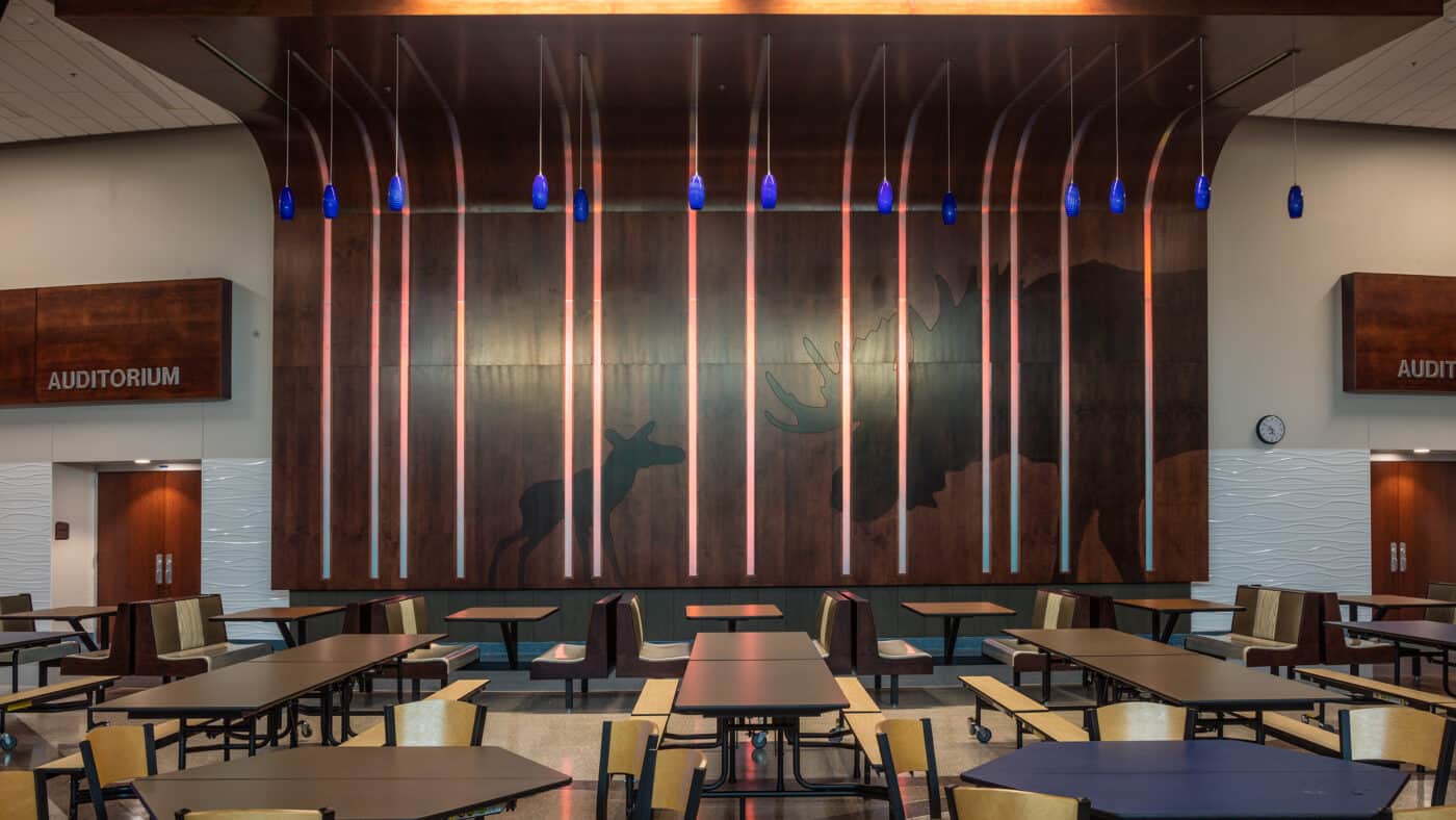 Moose Lake Community School Cafeteria with Mural Wall