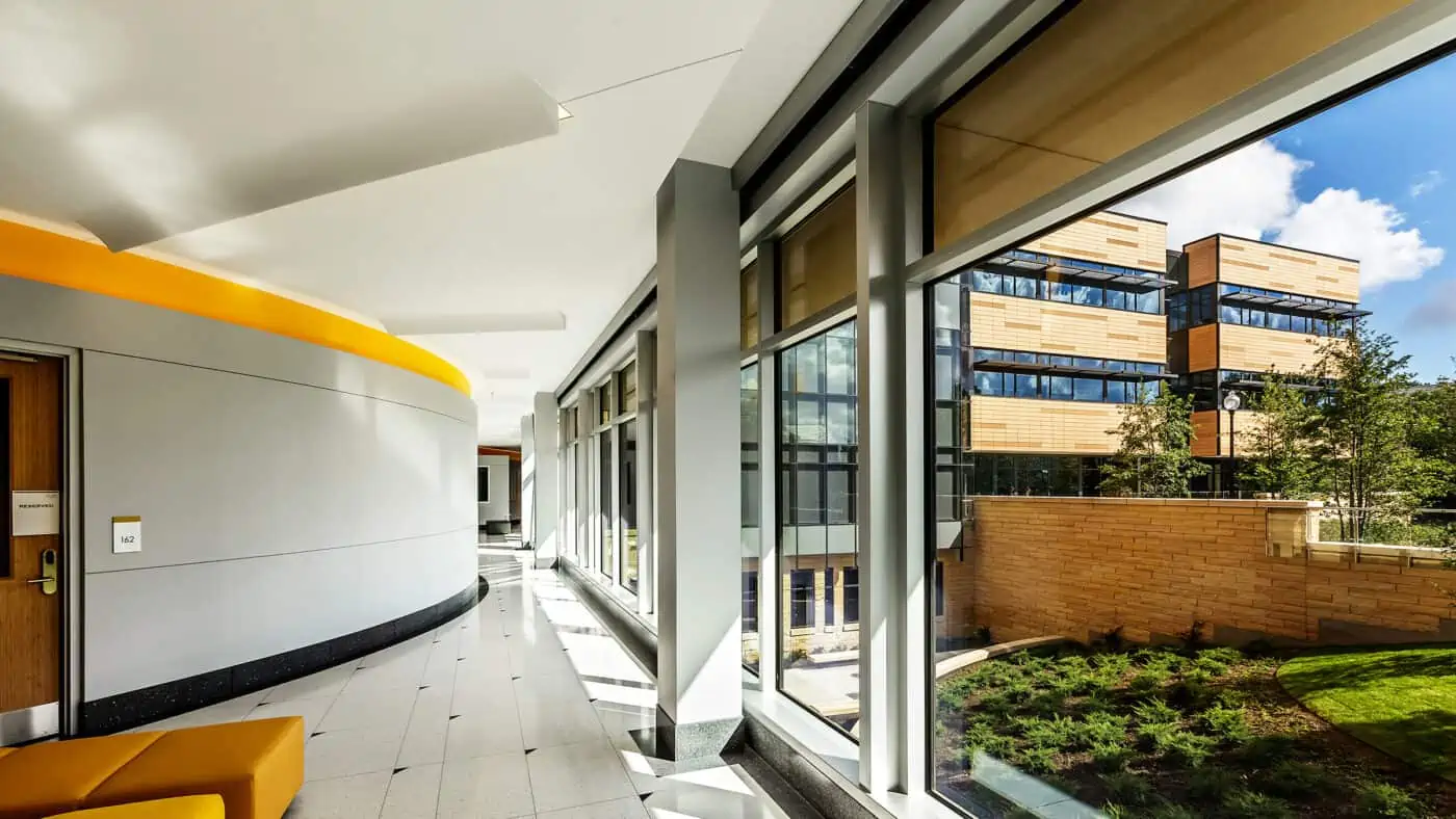 North Park University - Johnson Center for Science and Community Life Interior Corridor with Exterior View