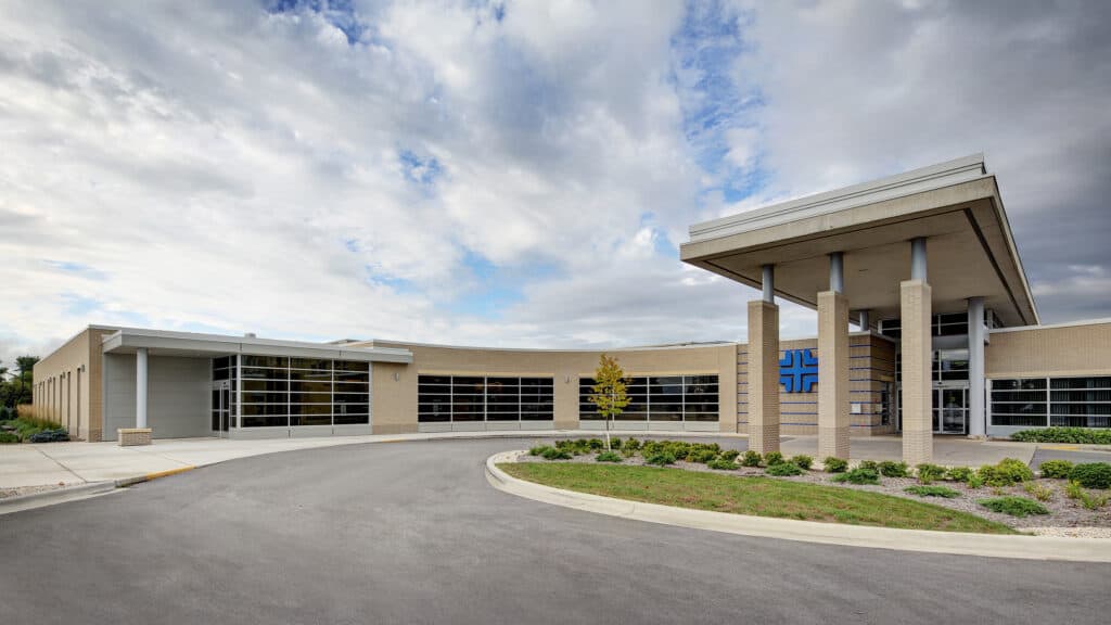 North Shore Health Hospital and Care Center Exterior and Circle Drive