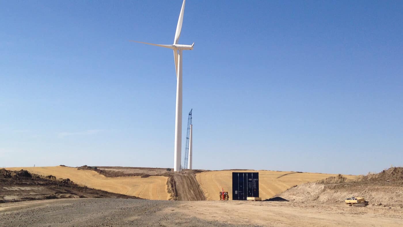 Portland General Electric Company - Tucannon River Wind Farm - Wind Turbine Erected, Wind Turbine Being Erected, Connected by Access Roads