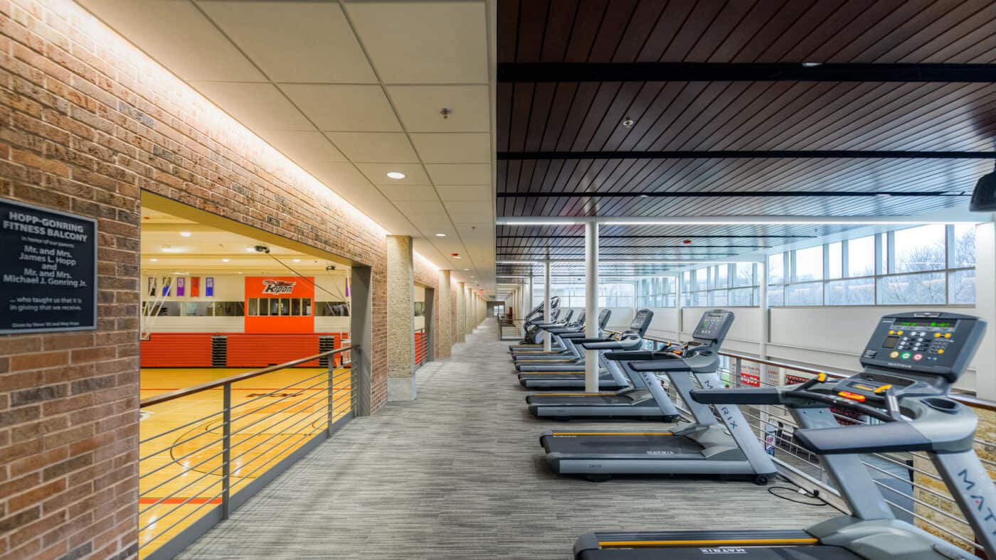 Ripon College - Storzer Athletic & Wellness Center Fitness Center with Treadmills and Basketball Courts