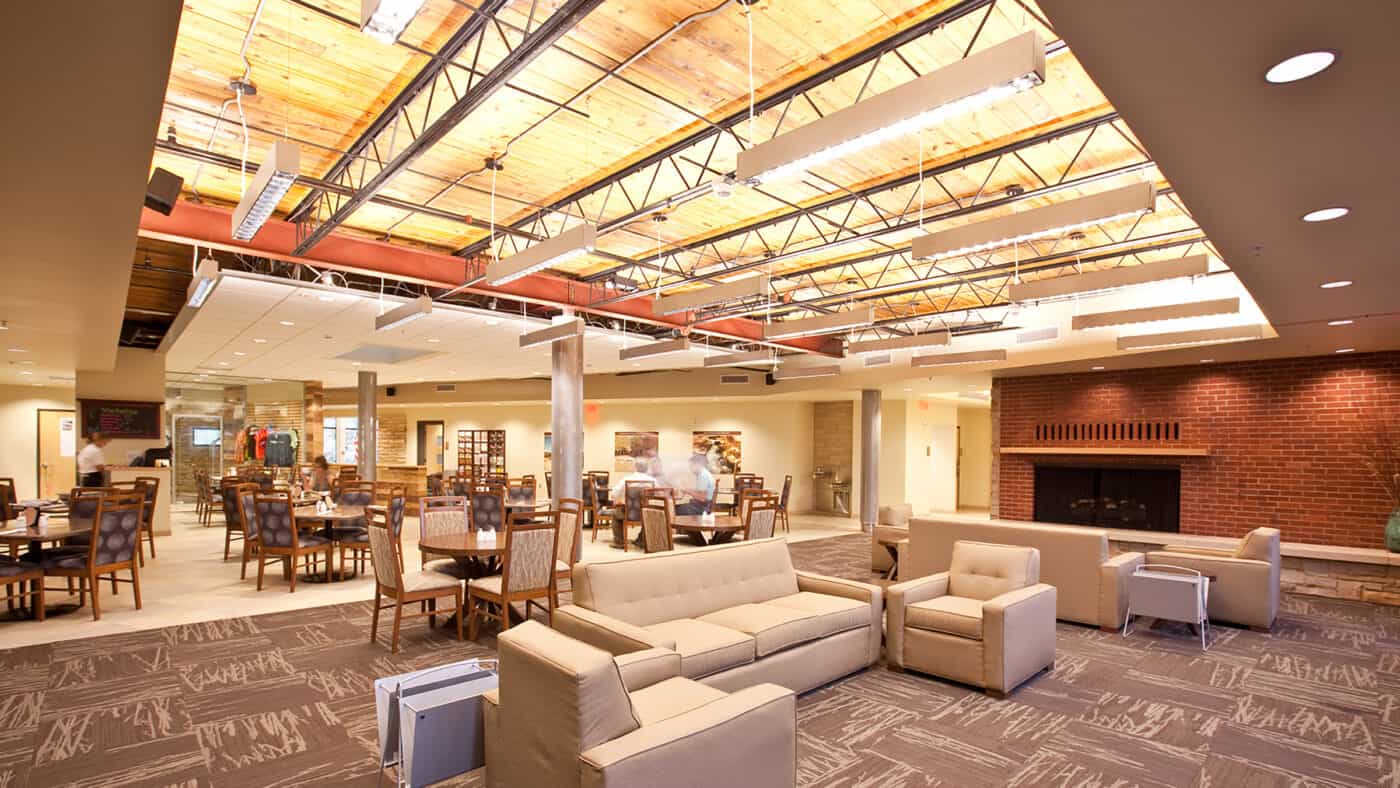 Roman Nose State Park Lodge - Interior Seating Area in Gathering Space, Elevated Ceilings