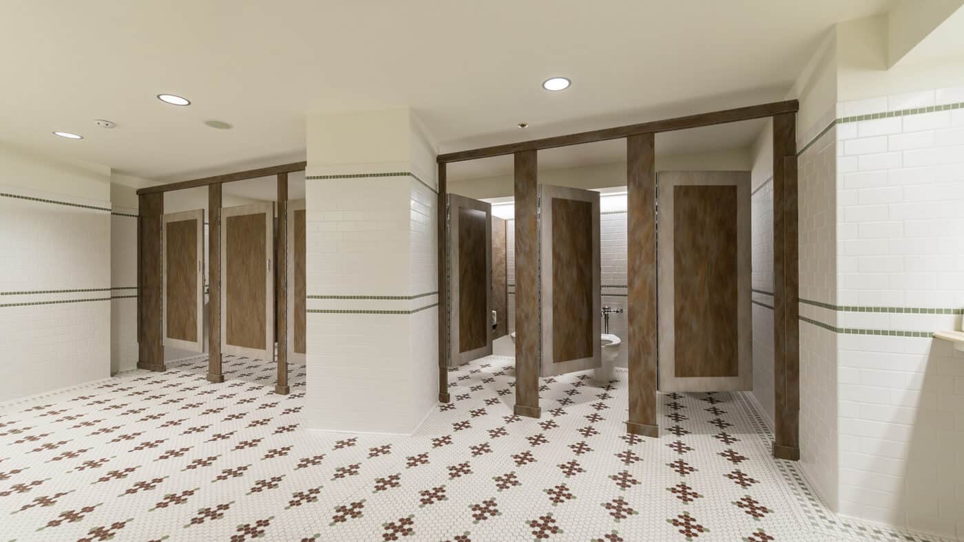 Historic Sheldon Theater - Restrooms with Title Floor and Beautiful Wood Doors