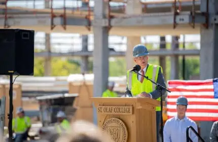 St. Olaf College - Residence Hall Construction Event - Tom Boldt Speakss on Stage