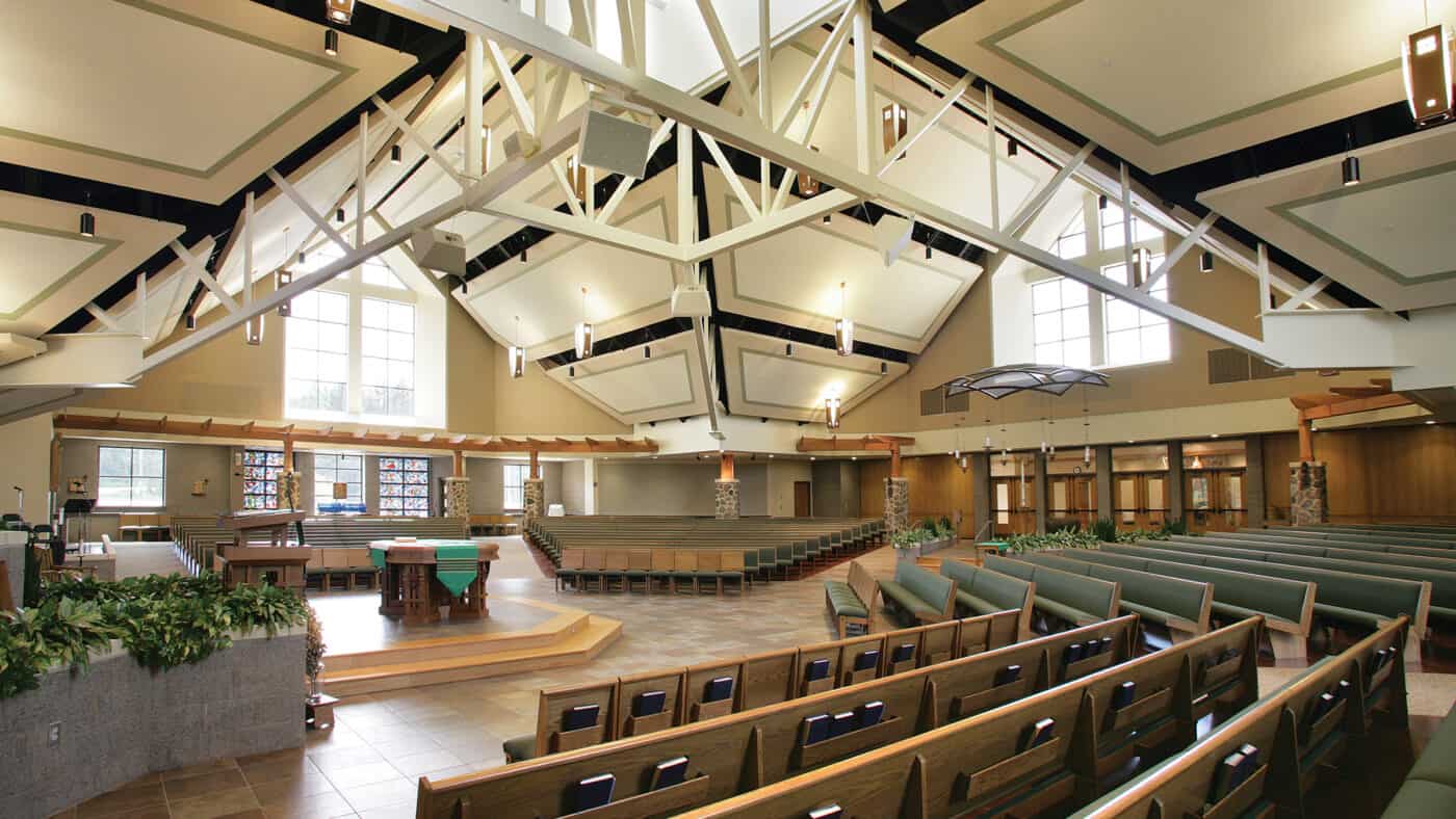 St. Paul's Catholic Church Interior with Seating and View of Altar