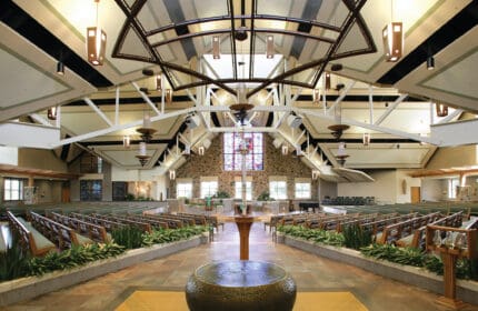 St. Paul's Catholic Church with View of Altar, Seating and Church Interior Ceiling