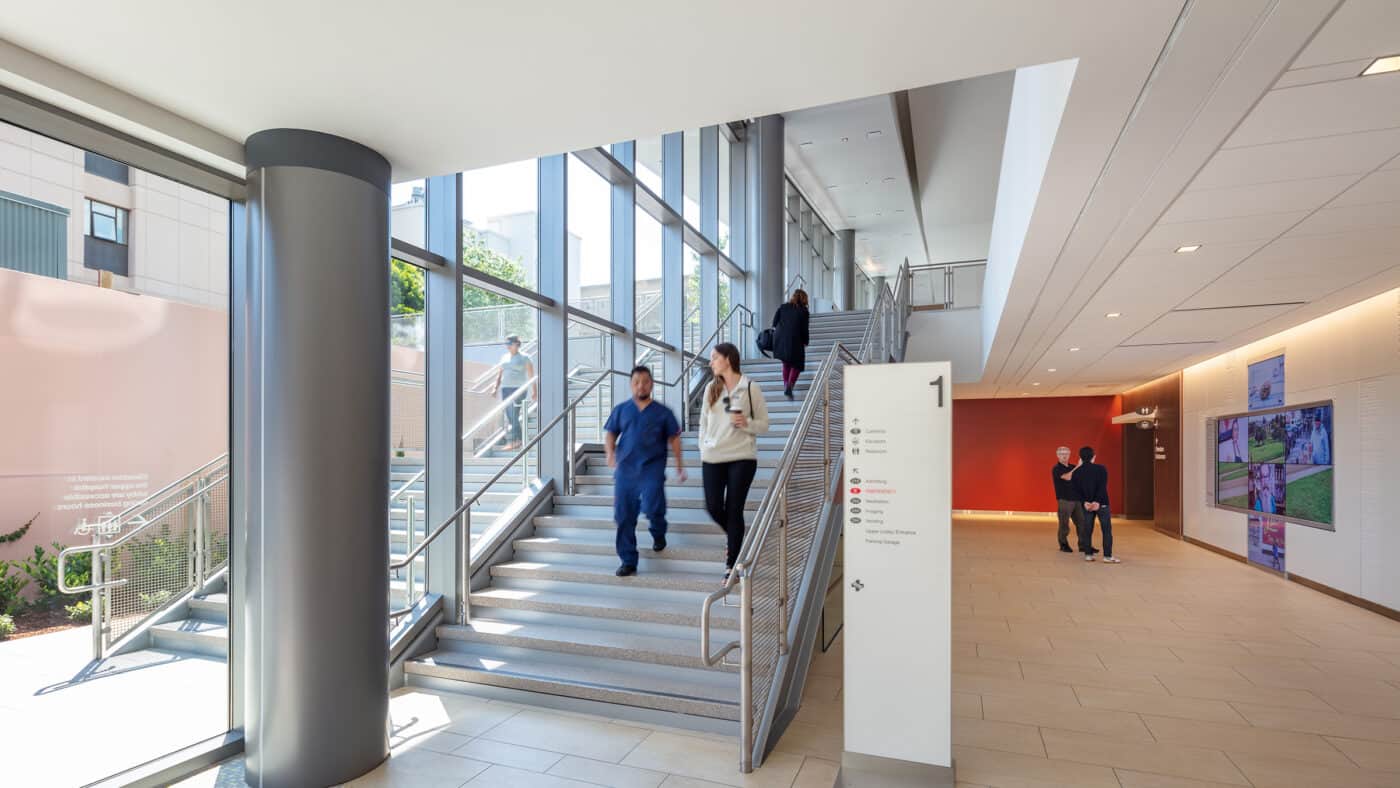 Sutter Health - CPMC - Mission Bernal Campus Hospital with First-floor Corridor and Stairwell, Views of Exterior