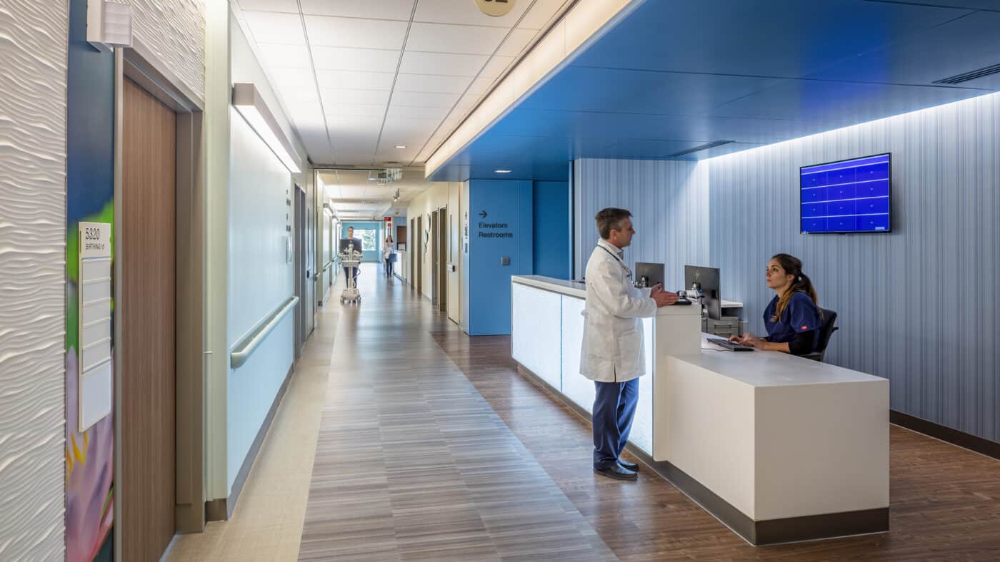 Sutter Health - CPMC Van Ness Campus Desk on Floor, Corridor to Patient Rooms in Background