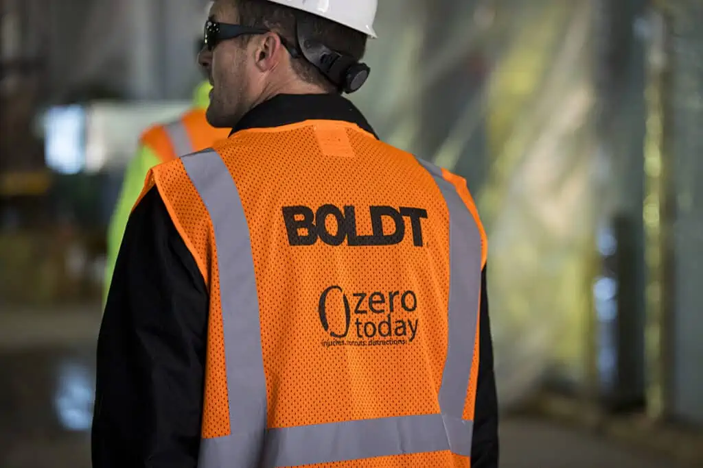 Boldt construction worker in safety vest