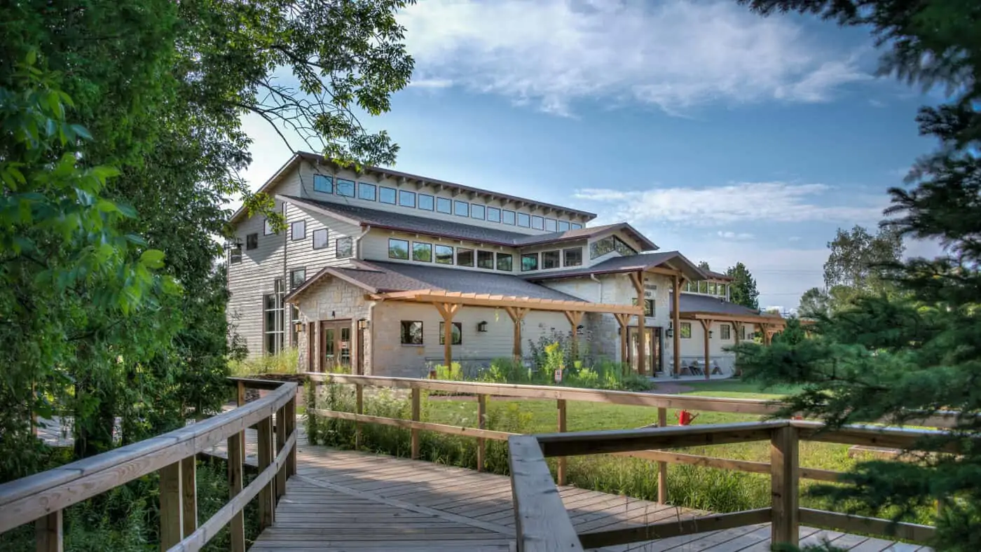 The Ridges Sanctuary - Center for Environmental Stewardship Exterior View of Building from Boardwalk